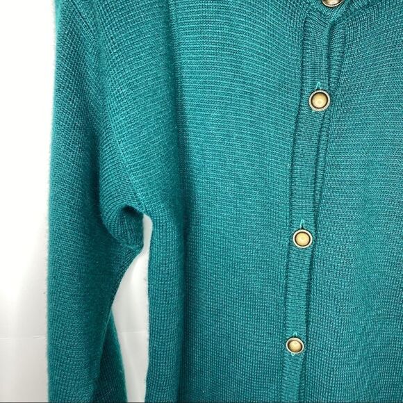 Vintage Pitlochry Scotland knit green long cardigan S duster wool blend luxe - Picture 2 of 7